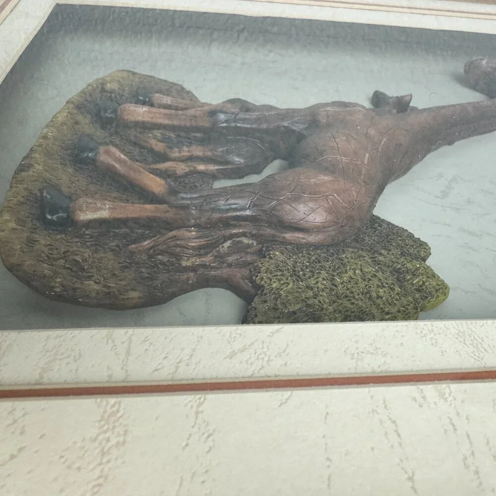 3D Carved Giraffe with Baby in Wooden Shadow Box 12